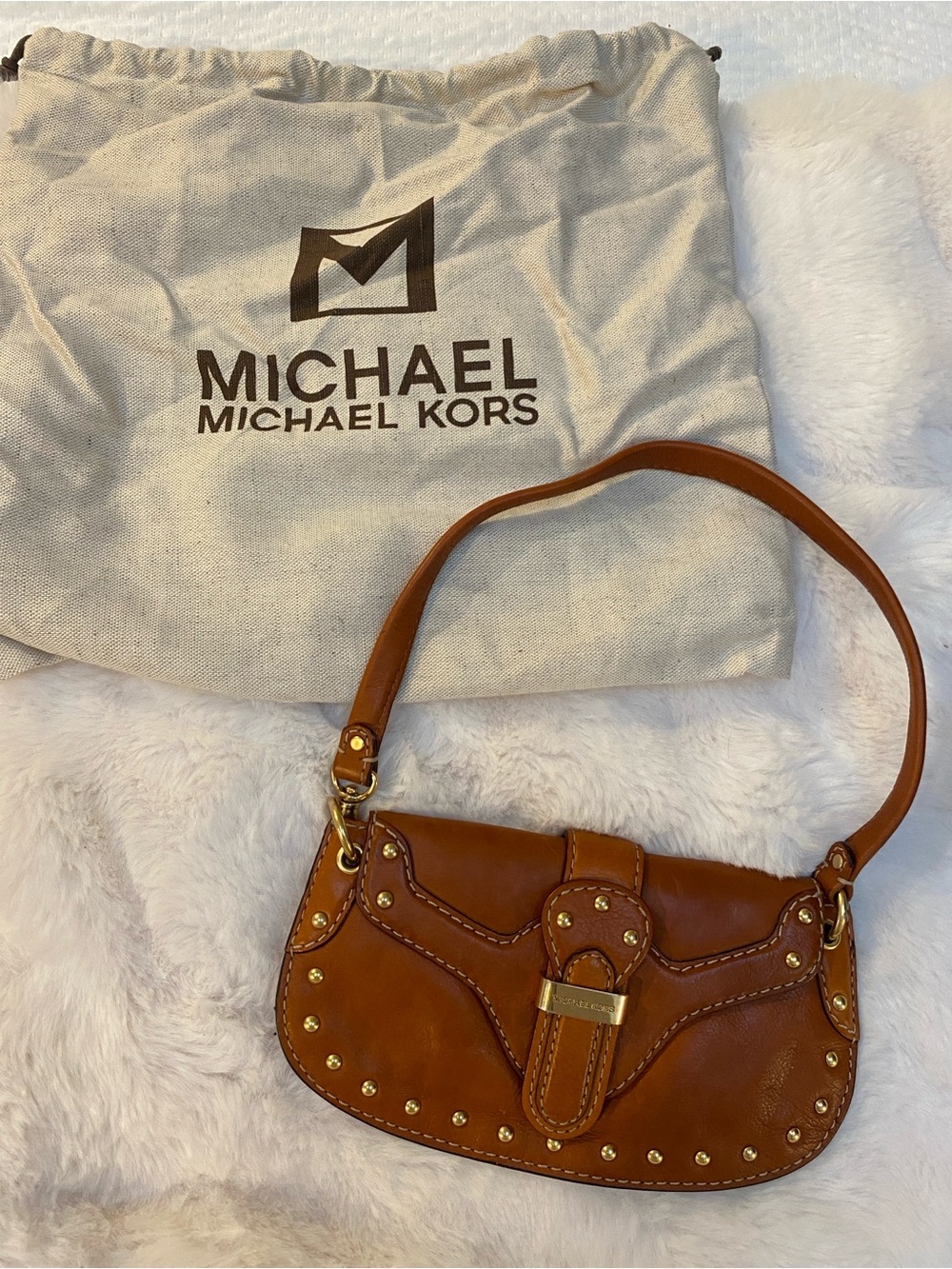 Michael Kors Small Brown Leather Studded Shoulder Bag